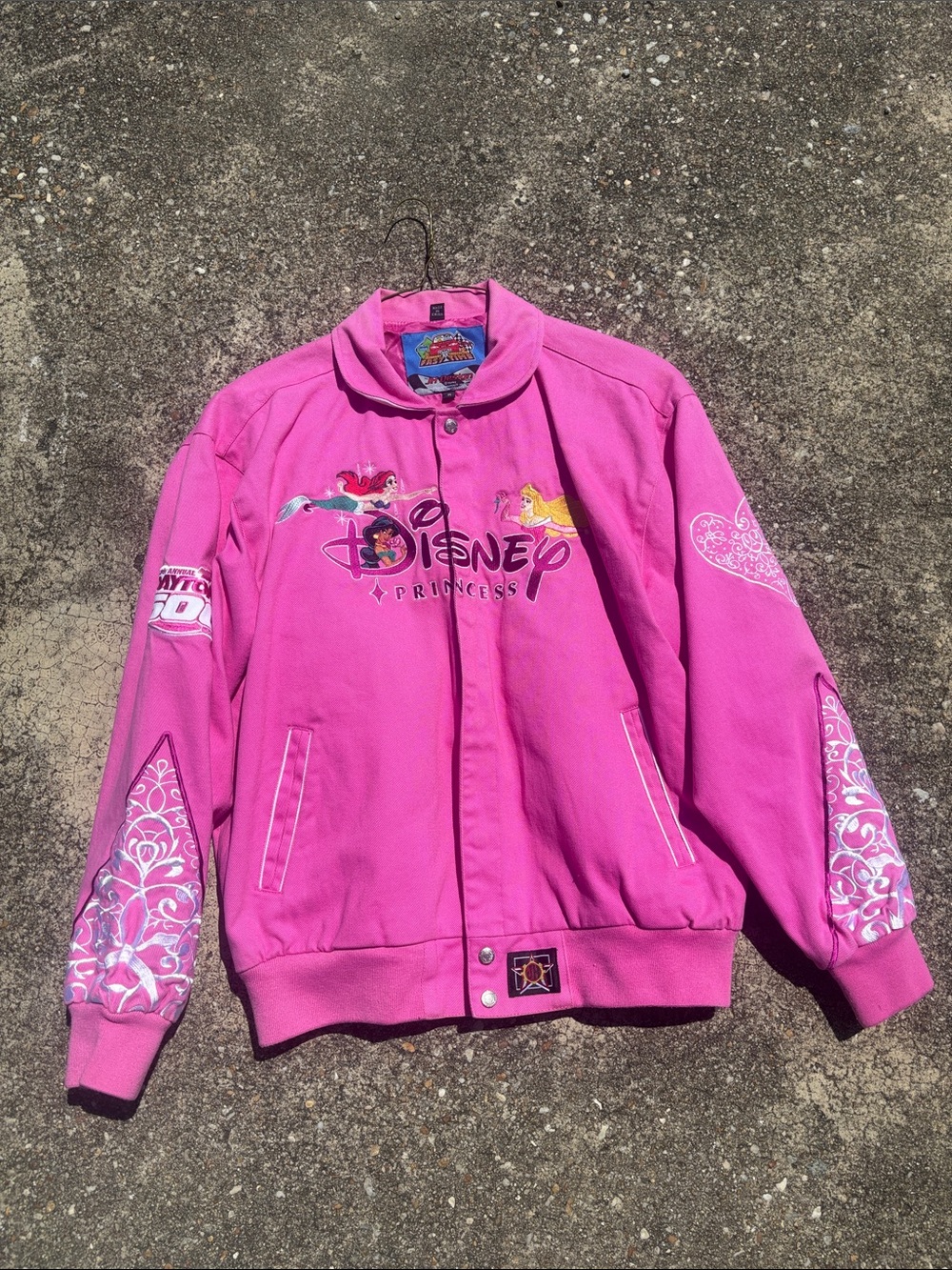 JH Designs NASCAR Disney Princess Daytona 500 Embroidered Hot Pink Jacket Size M